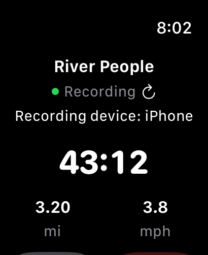 River People 2.1 recording screen on Apple Watch, simulator demonstration