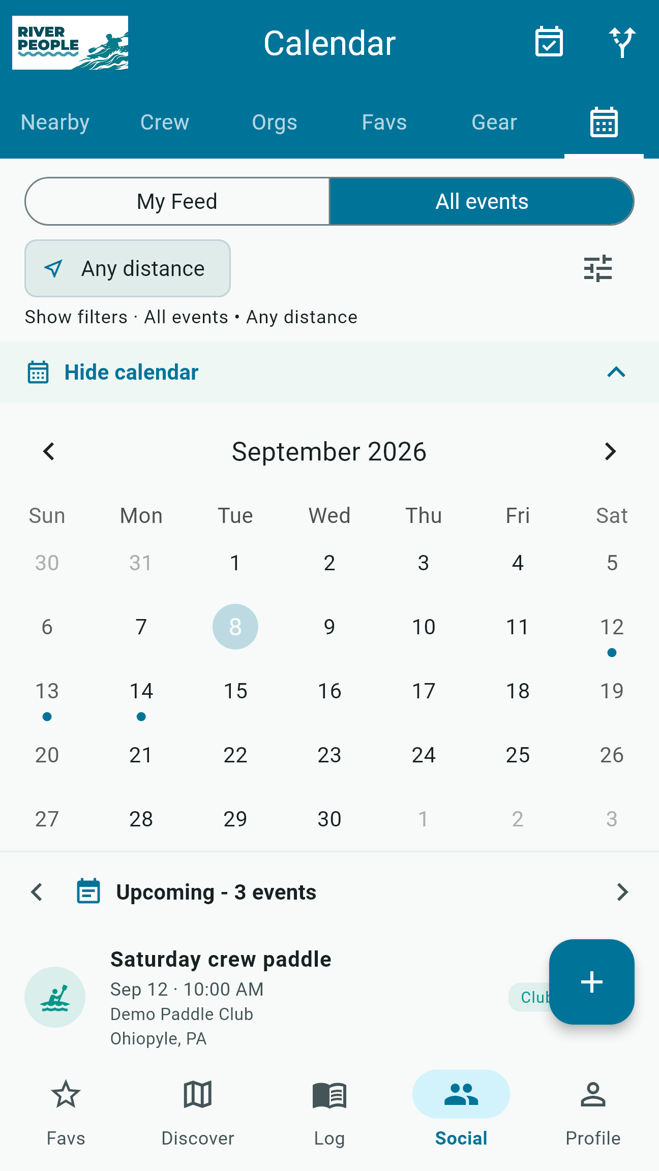 Plan a paddle with events and a shared calendar.