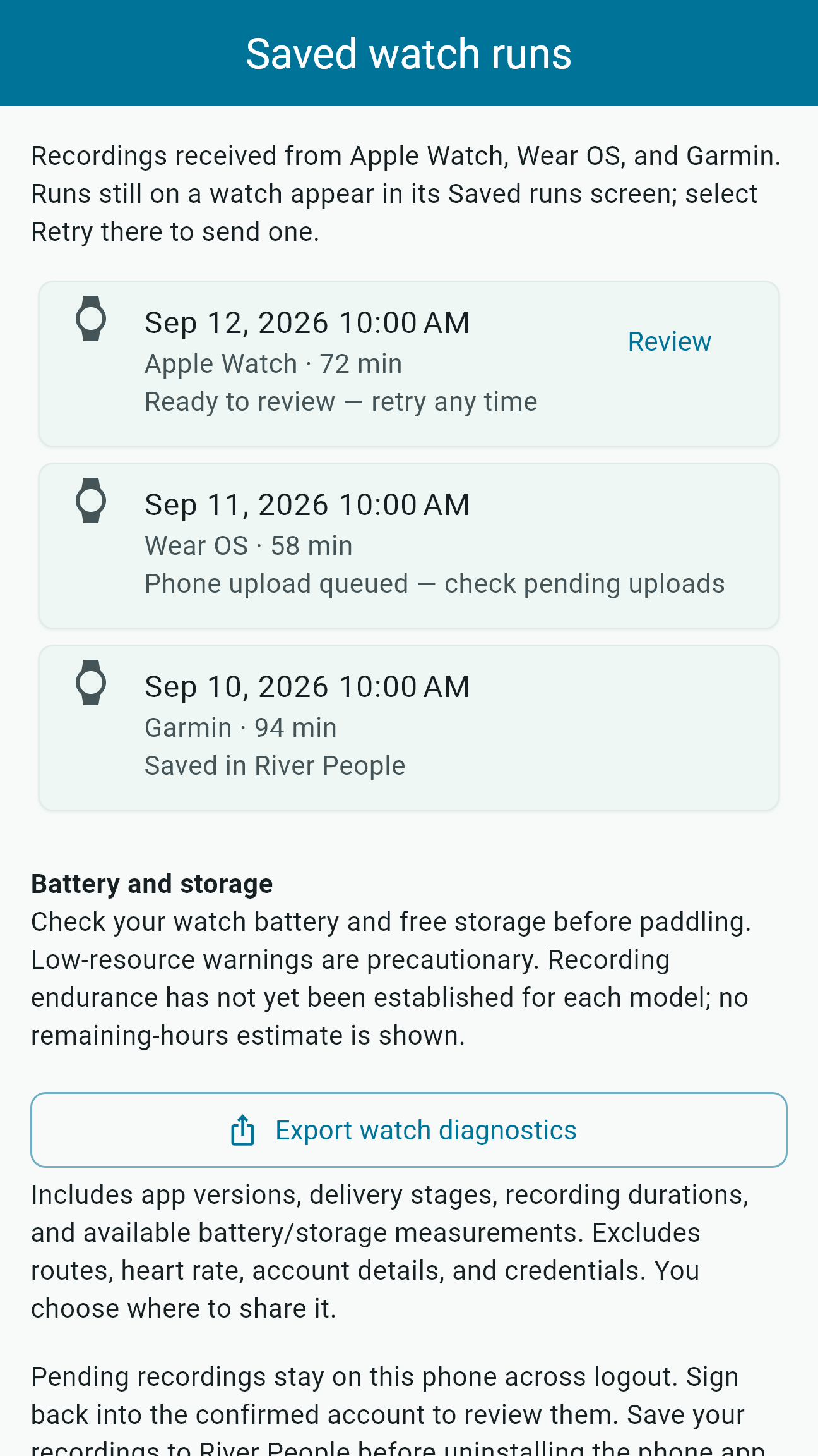 Review received watch recordings and follow their save status.